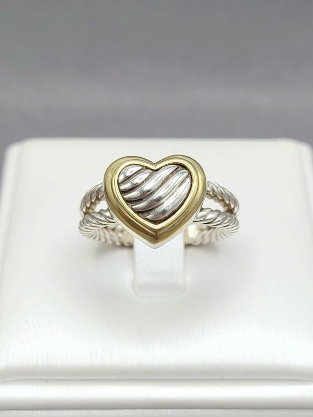 David Yurman Classic Cable Sculpted Heart Ring w/ 18K Yellow Gold - Sz 7 - RARE